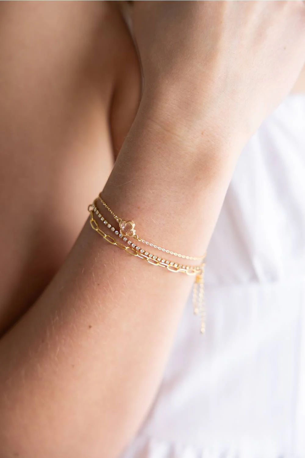 3 Piece Clover Bracelet Set in Gold | IBA101 GDCRY - Image 3