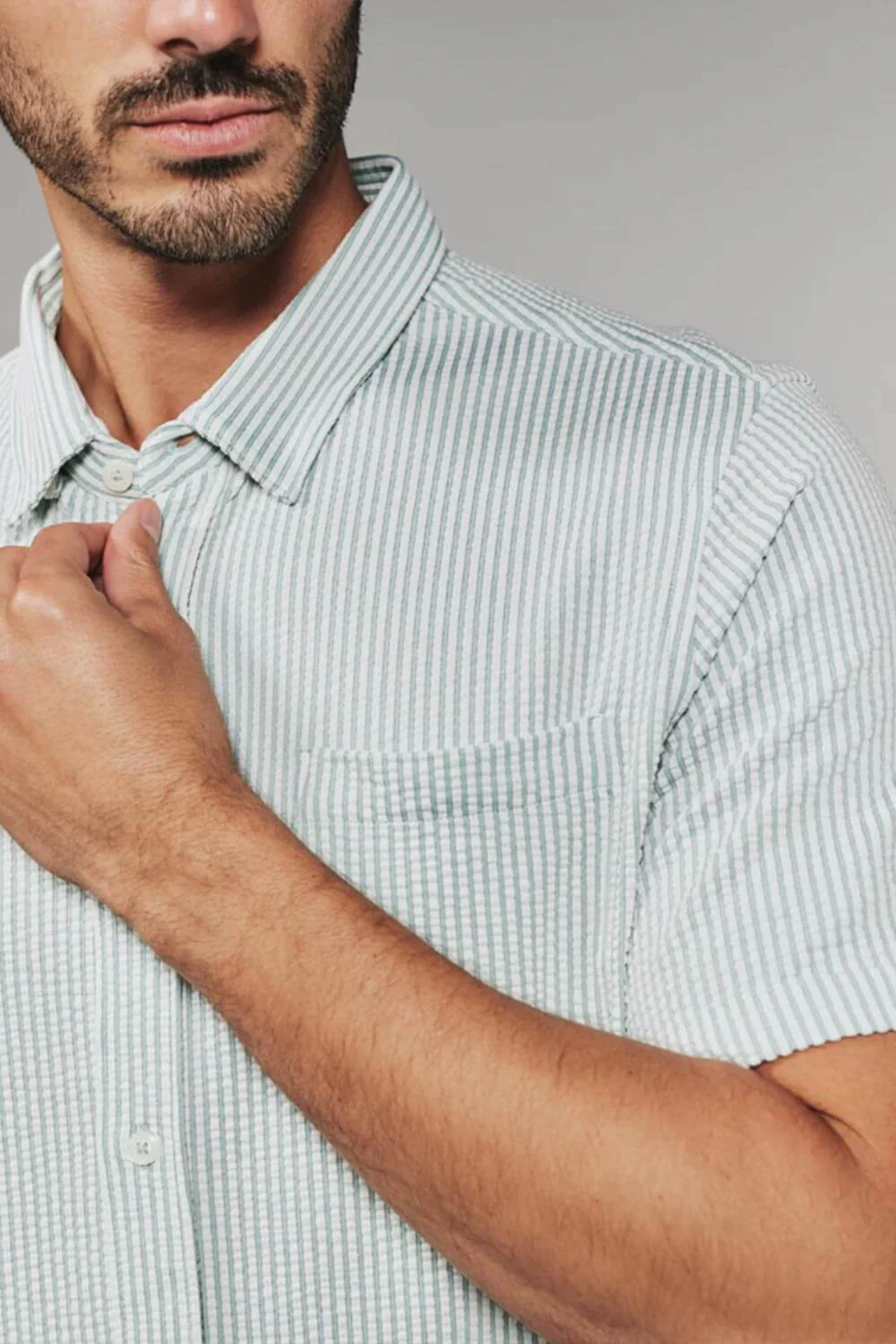 7Diamonds Keaton Striped Shirt for Men in Light Green | SMK-7519 SEAFOAM SEER - Image 3