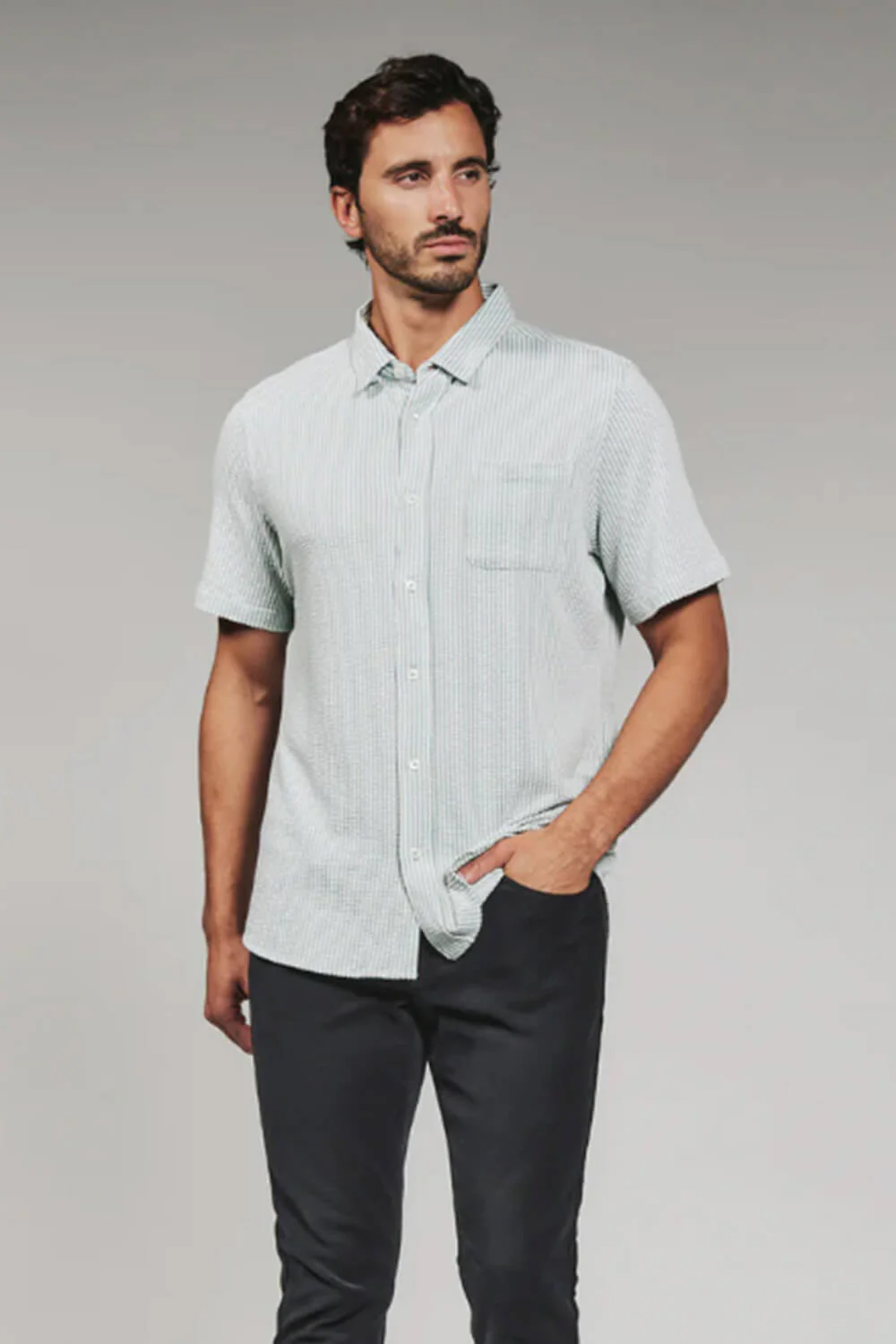 7Diamonds Keaton Striped Shirt for Men in Light Green | SMK-7519 SEAFOAM SEER - Image 4
