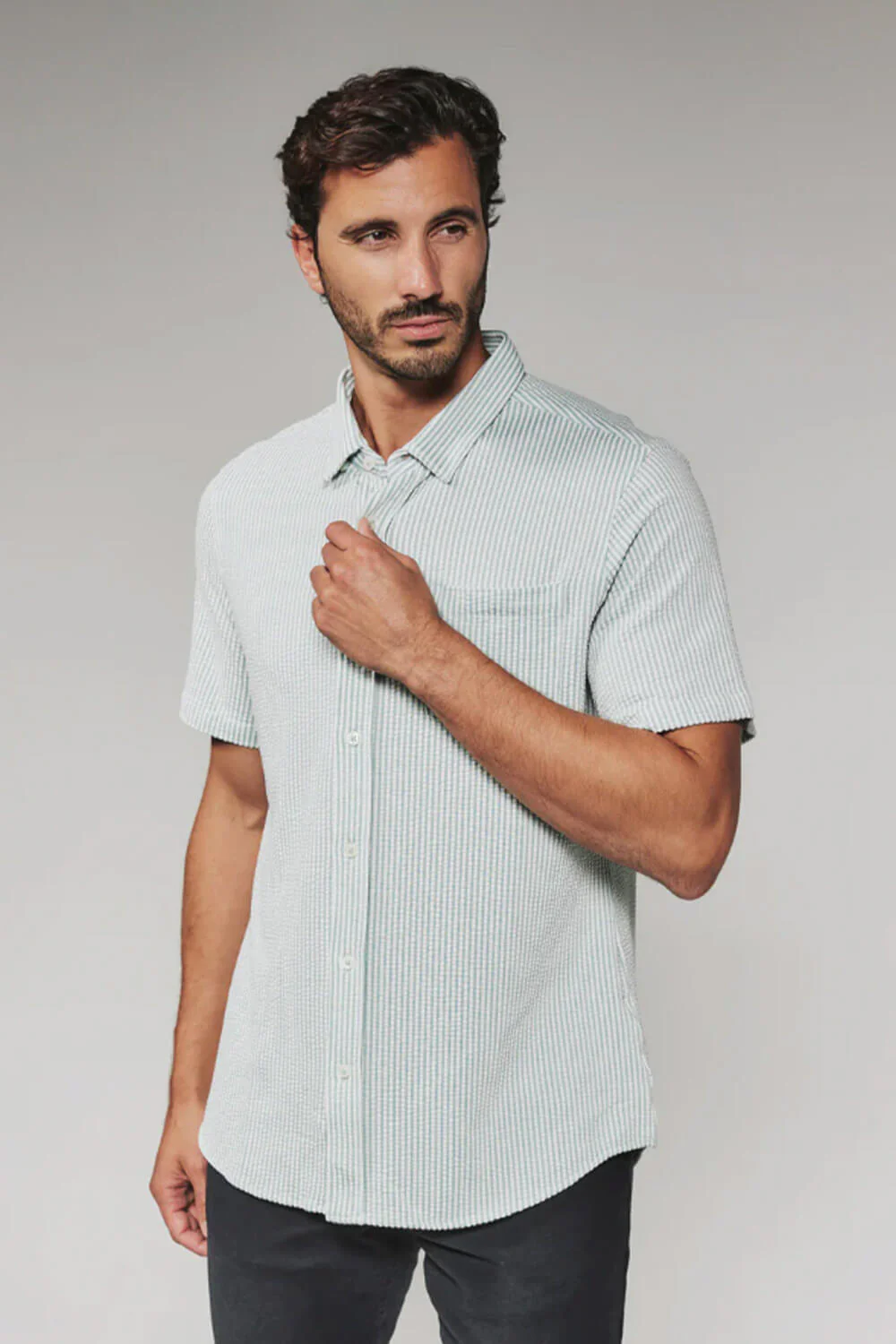 7Diamonds Keaton Striped Shirt for Men in Light Green | SMK-7519 SEAFOAM SEER - Image 5