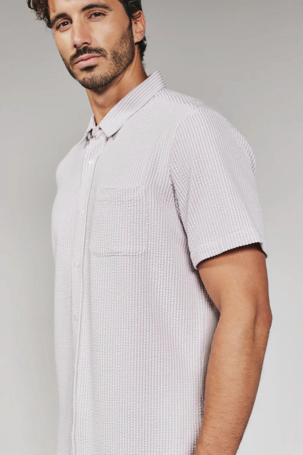 7Diamonds Keaton Striped Shirt for Men in Stone Rose | SMK-7519 STONE ROSE - Image 3