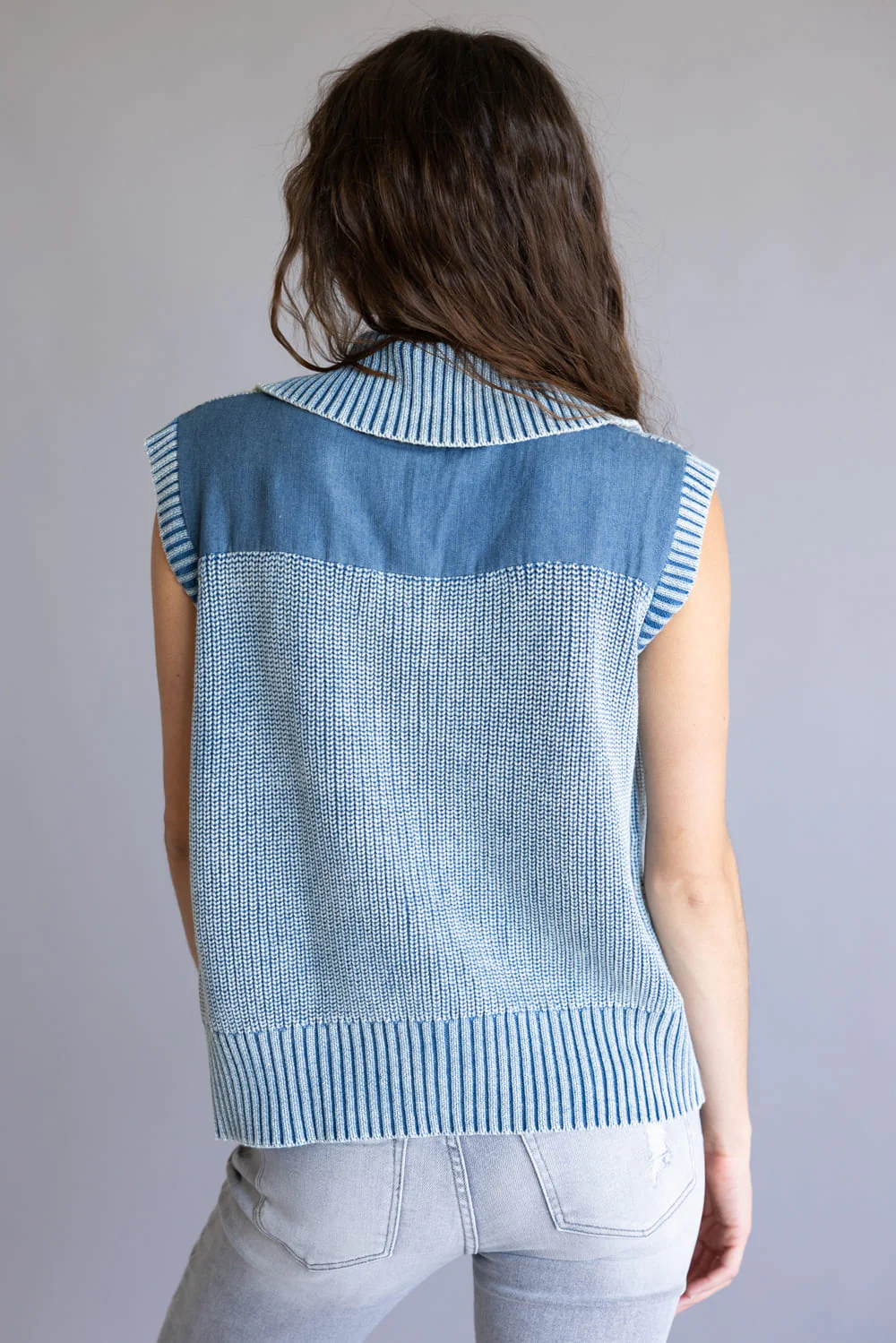 Aaron & Amber Mineral Wash Knit Vest for Women in Blue | AJT5033-DENIMBLUE - Image 5