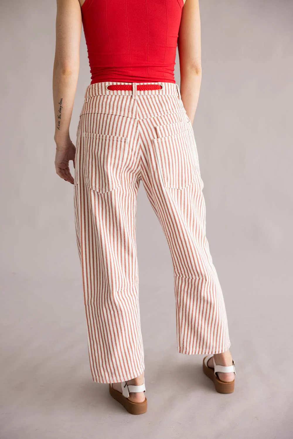 Aaron & Amber Stripe Barrel Jeans for Women in Rust | MAP3083-RUSTSTRIPE - Image 3