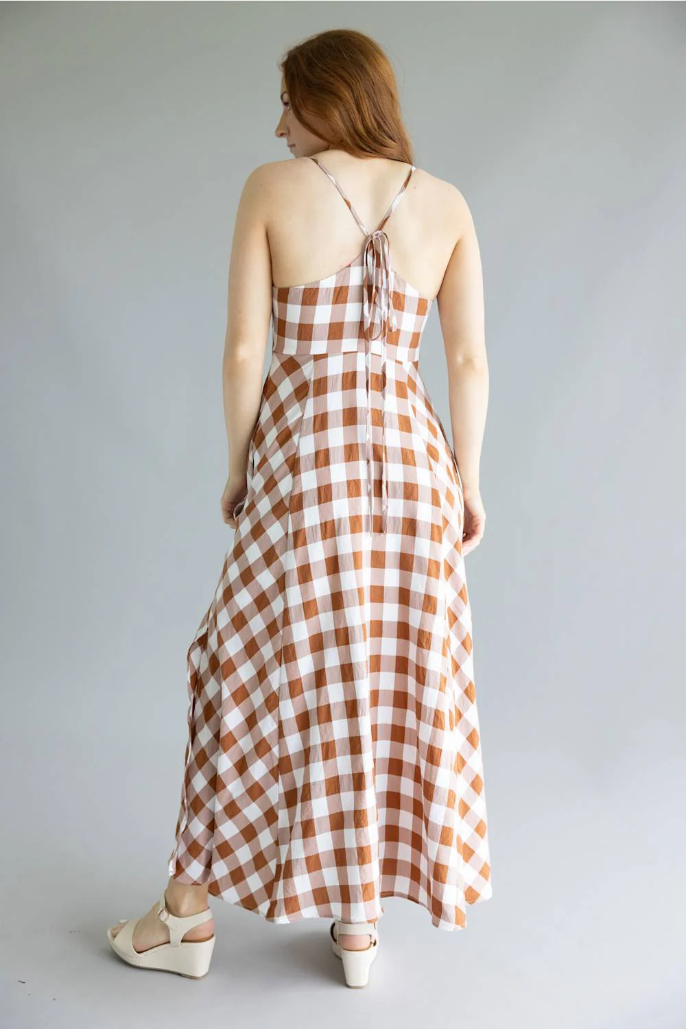 ACOA Gingham Midi Dress for Women in Brown/Ivory | ACD72122-BRNIRY - Image 4