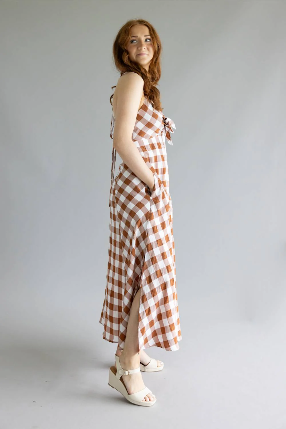 ACOA Gingham Midi Dress for Women in Brown/Ivory | ACD72122-BRNIRY - Image 5