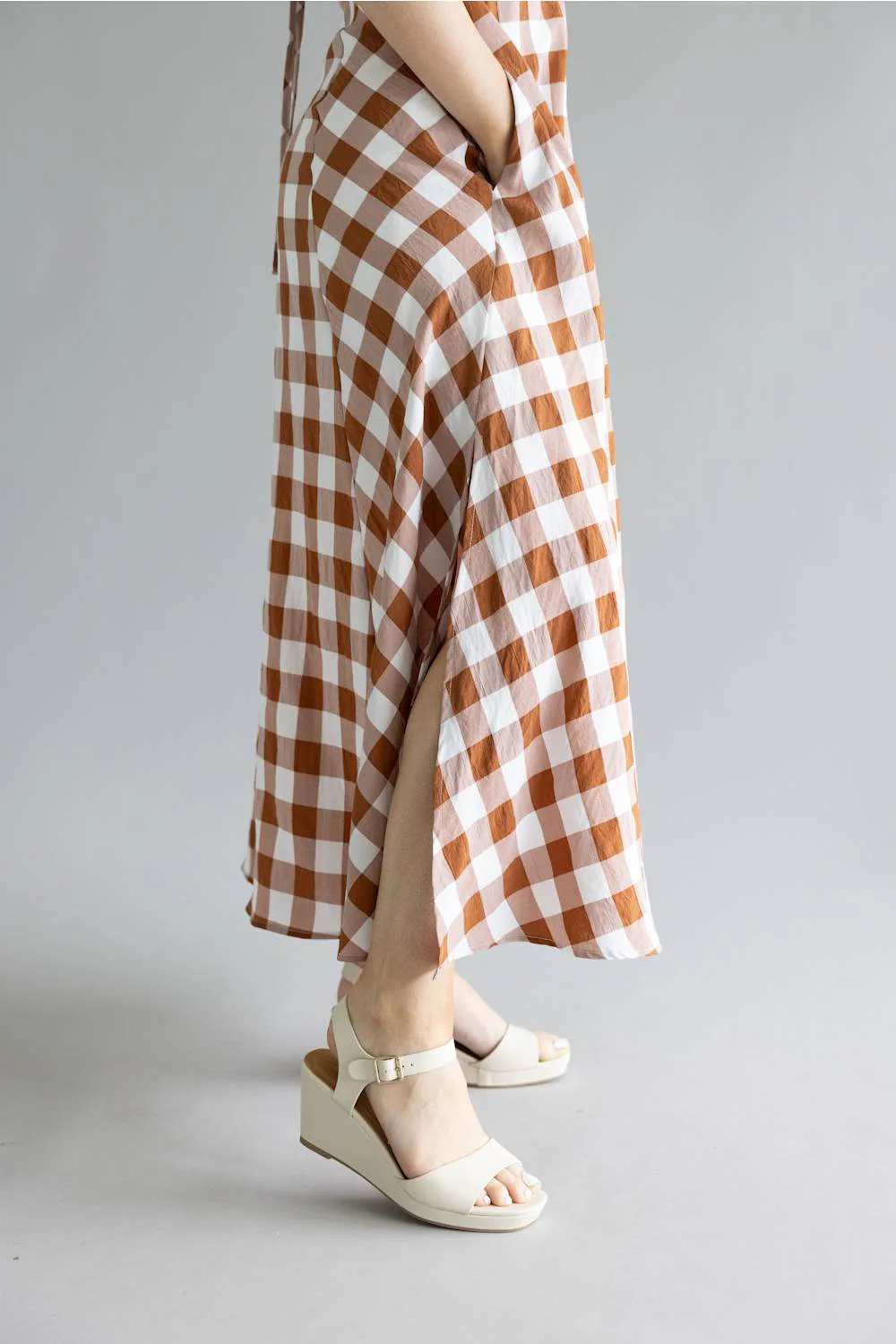 ACOA Gingham Midi Dress for Women in Brown/Ivory | ACD72122-BRNIRY - Image 6