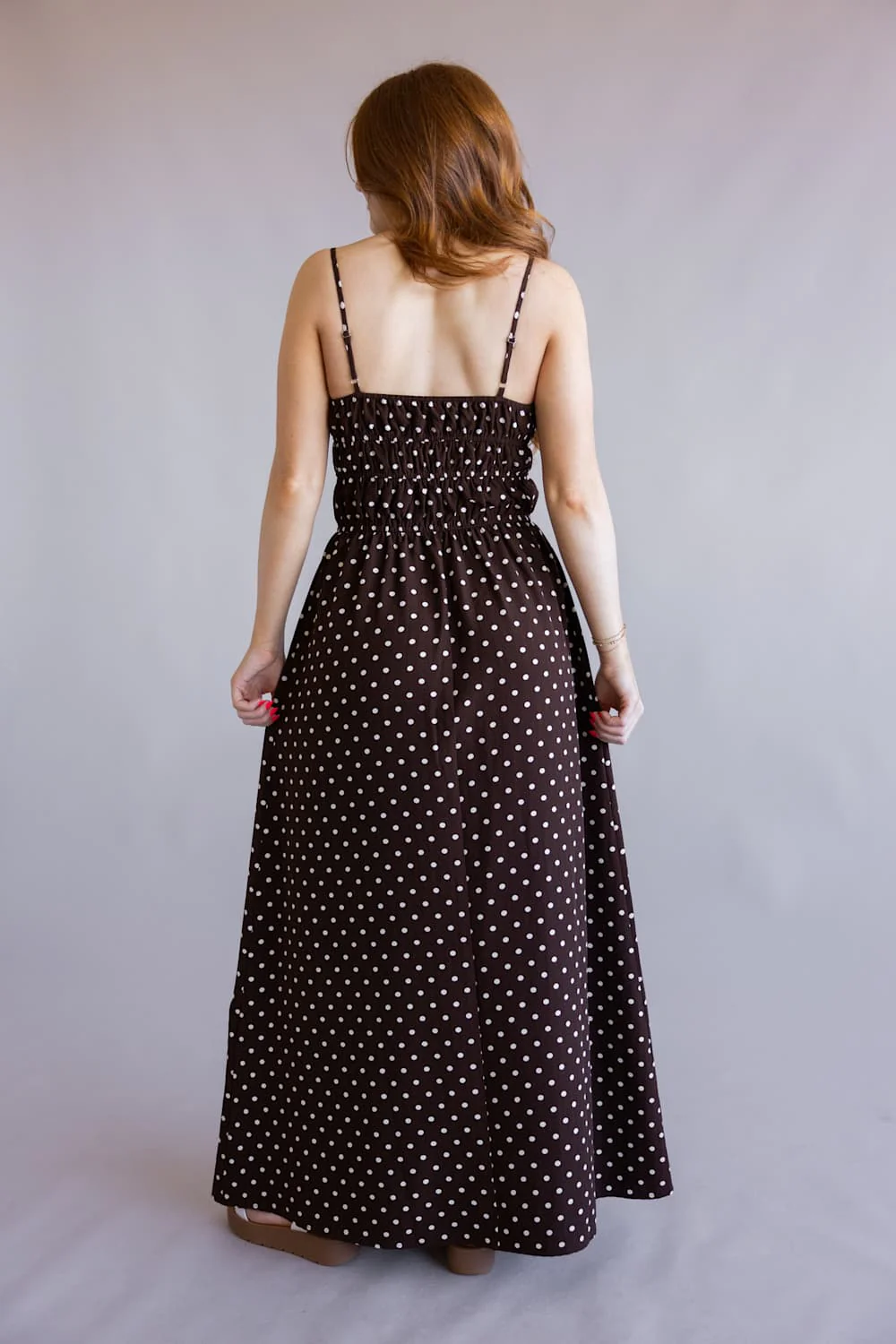 ACOA Polka Dot Midi Dress for Women in Brown | ACD72050A-BRN - Image 3
