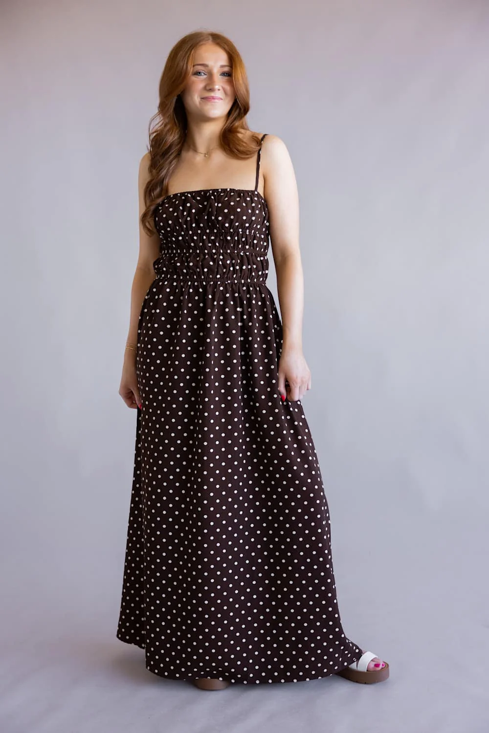 ACOA Polka Dot Midi Dress for Women in Brown | ACD72050A-BRN - Image 4
