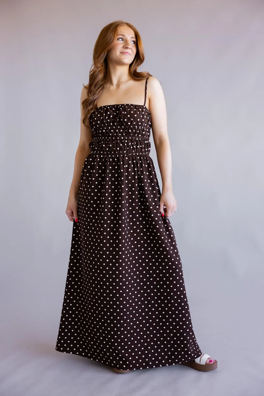 ACOA Polka Dot Midi Dress for Women in Brown | ACD72050A-BRN - Image 5