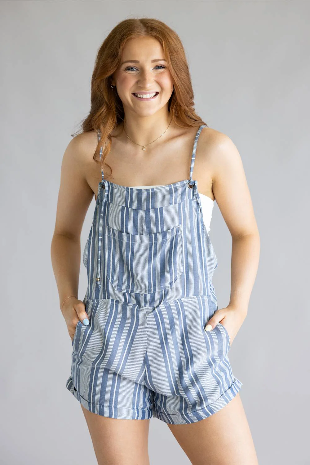 Adjustable Striped Romper for Women in Blue | B5A50-SK45-BLUE - Image 4