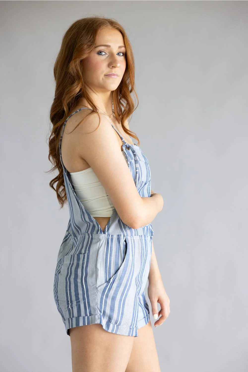 Adjustable Striped Romper for Women in Blue | B5A50-SK45-BLUE - Image 5