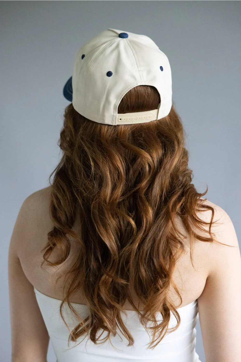 All American Icons Trucker Hat for Women in Tan/Dark Denim | TCM0222-DKDENIM - Image 3