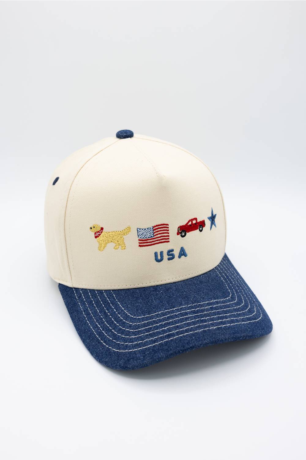 All American Icons Trucker Hat for Women in Tan/Dark Denim | TCM0222-DKDENIM - Image 4