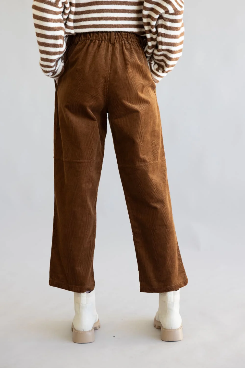 Allie Rose Drawstring Corduroy Barrel Pants for Women in Brown | CP1274-BROWN - Image 5