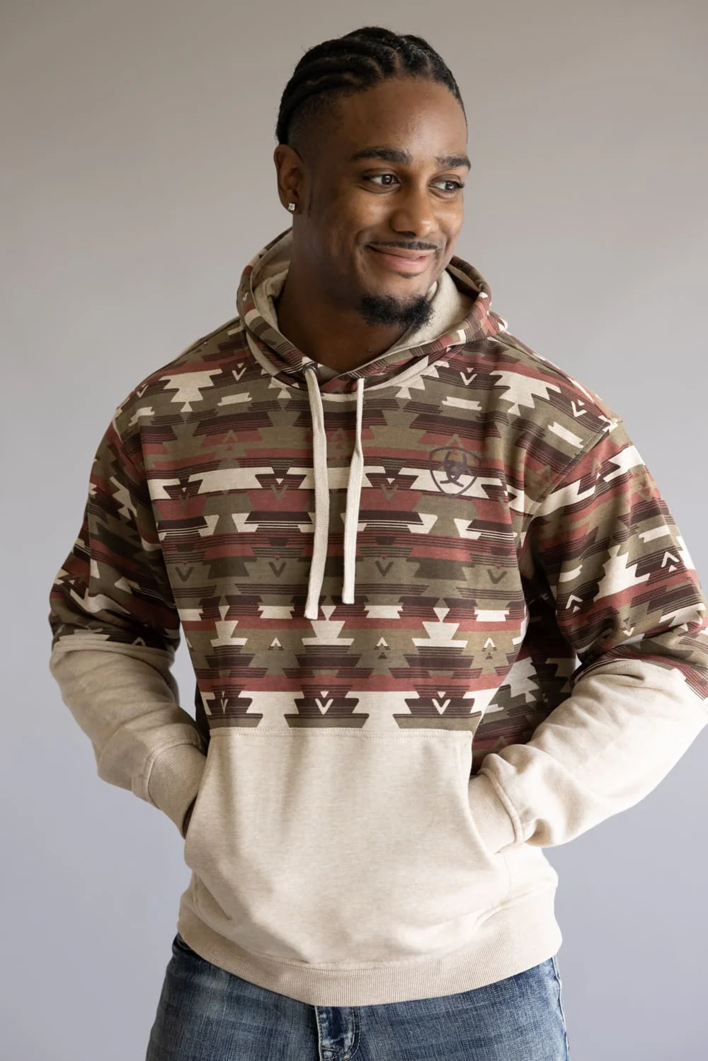 Ariat Color Block Hoodie for Men in Oatmeal | 10062906-OATMEAL - Image 3