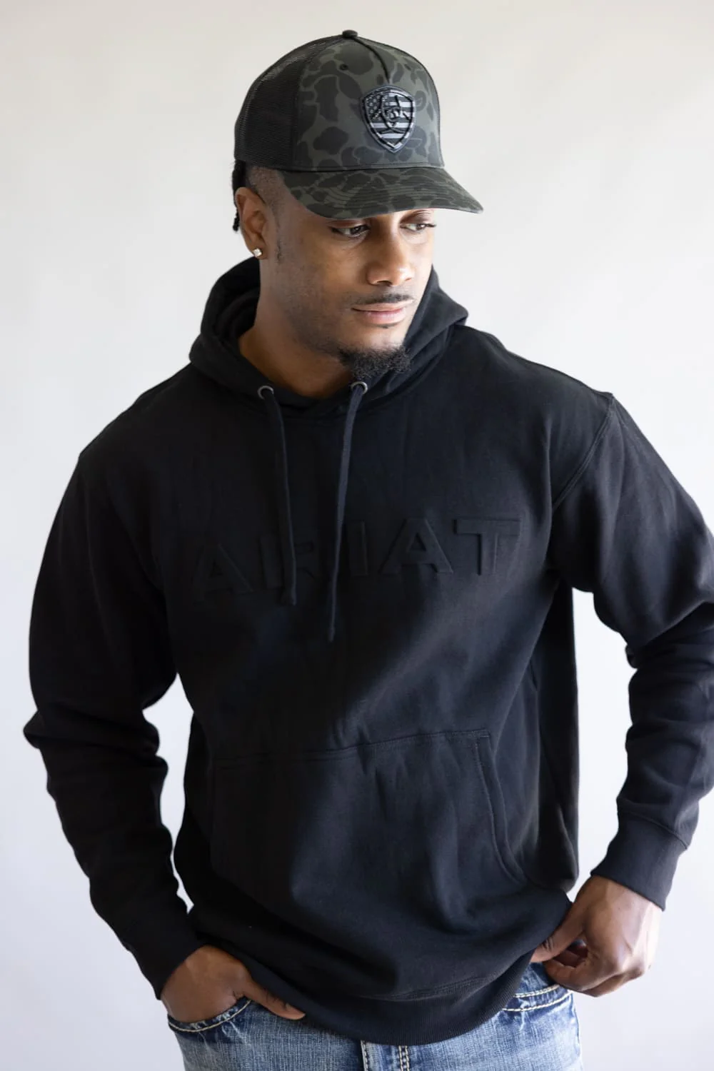 Ariat Embossed Logo Hoodie for Men in Black | 10073716-BLACK - Image 2