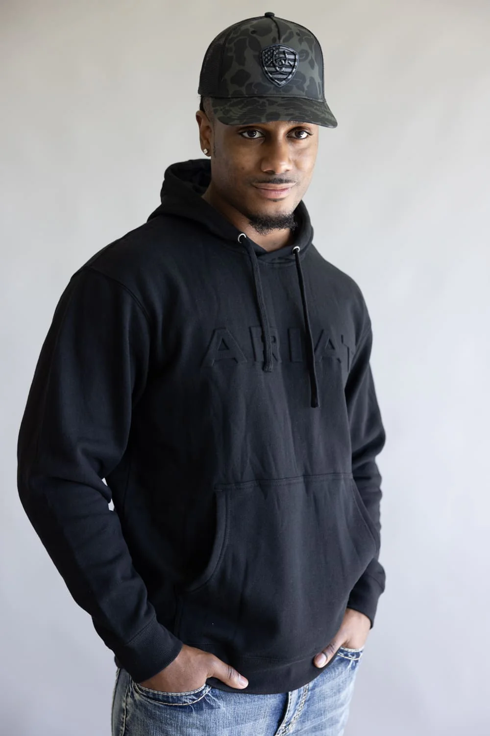Ariat Embossed Logo Hoodie for Men in Black | 10073716-BLACK - Image 4