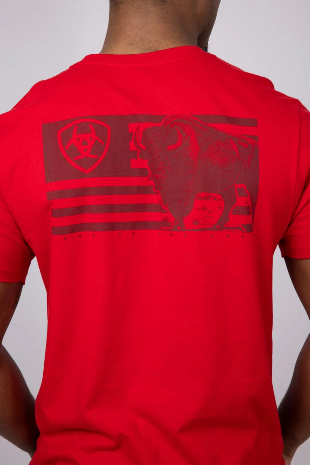 Ariat Etched Buffalo LOTF Flag T-Shirt for Men in Red | 10058939-REDLINE FLAG - Image 4