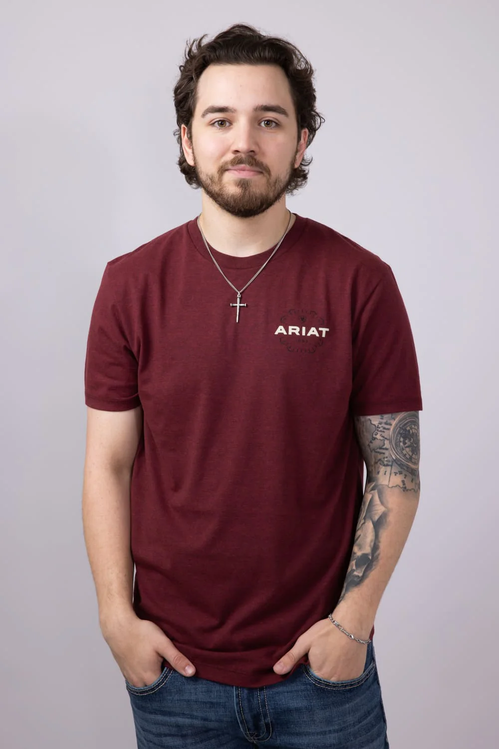 Ariat Explorer Classic T-Shirt for Men in Crimson Red Heather | 10054830-BURGANDY - Image 2