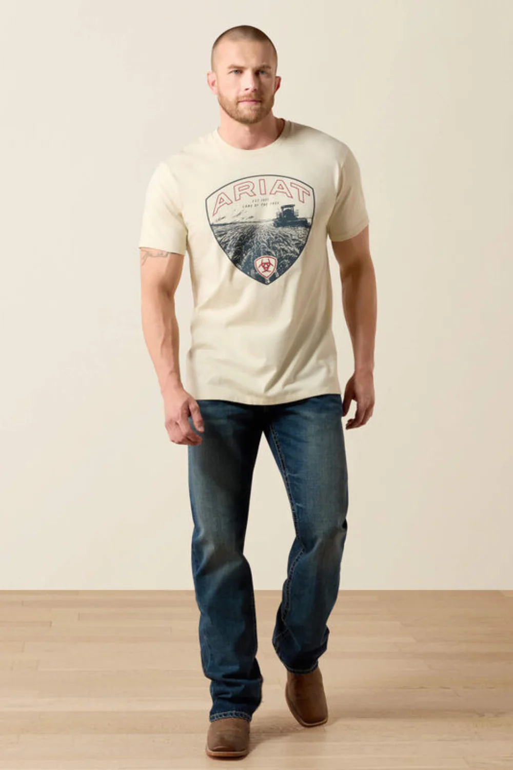 Ariat Land Of Free Farm T-Shirt for Men in Natural | 10071190-NATURAL - Image 3