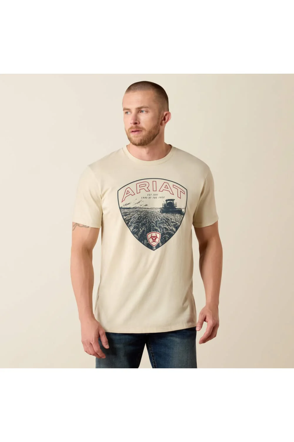 Ariat Land Of Free Farm T-Shirt for Men in Natural | 10071190-NATURAL - Image 7