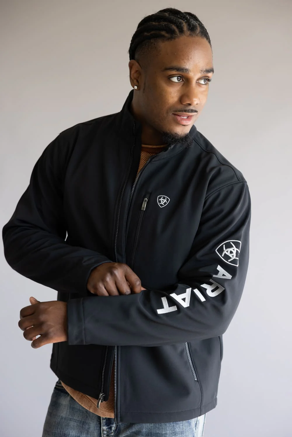 Ariat Logo Softshell Jacket for Men in Black | 10062578-BLK - Image 2