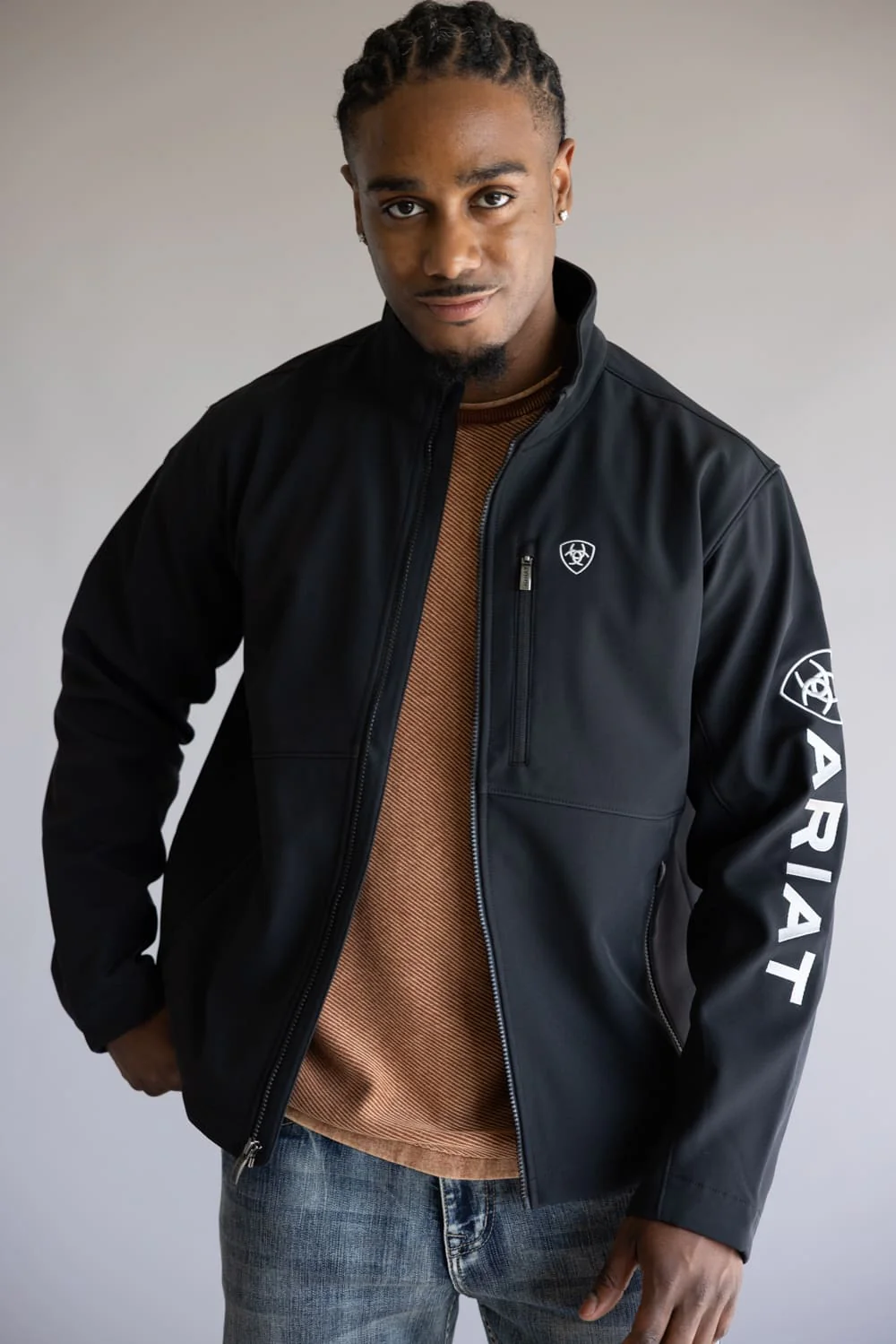 Ariat Logo Softshell Jacket for Men in Black | 10062578-BLK - Image 5
