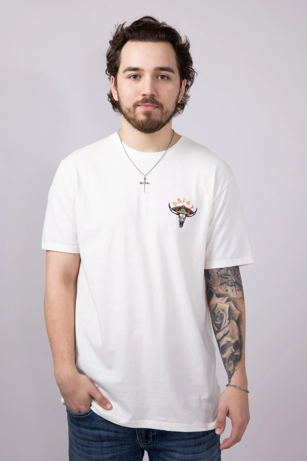 Ariat Mexicali Steerhead T-Shirt for Men in White | 10054829-ANTIQUEWHITE - Image 2
