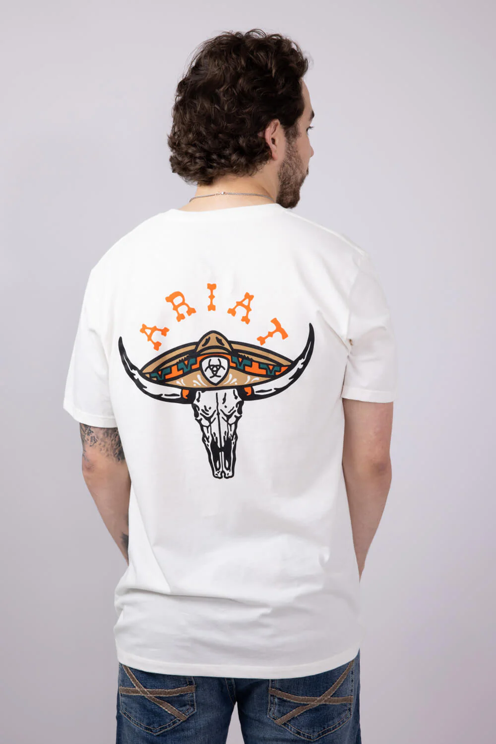 Ariat Mexicali Steerhead T-Shirt for Men in White | 10054829-ANTIQUEWHITE - Image 4