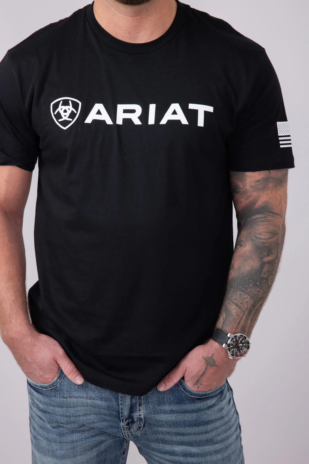 Ariat Shield Flag T-Shirt for Men in Black | 10054197-BLACK - Image 4