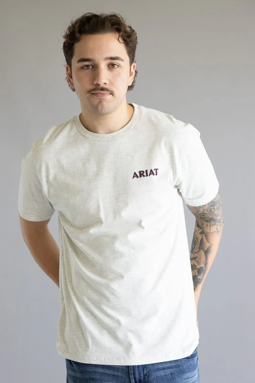 Ariat Straight Shooter T-Shirt for Men in Oatmeal | 10062412-OATMEAL - Image 2