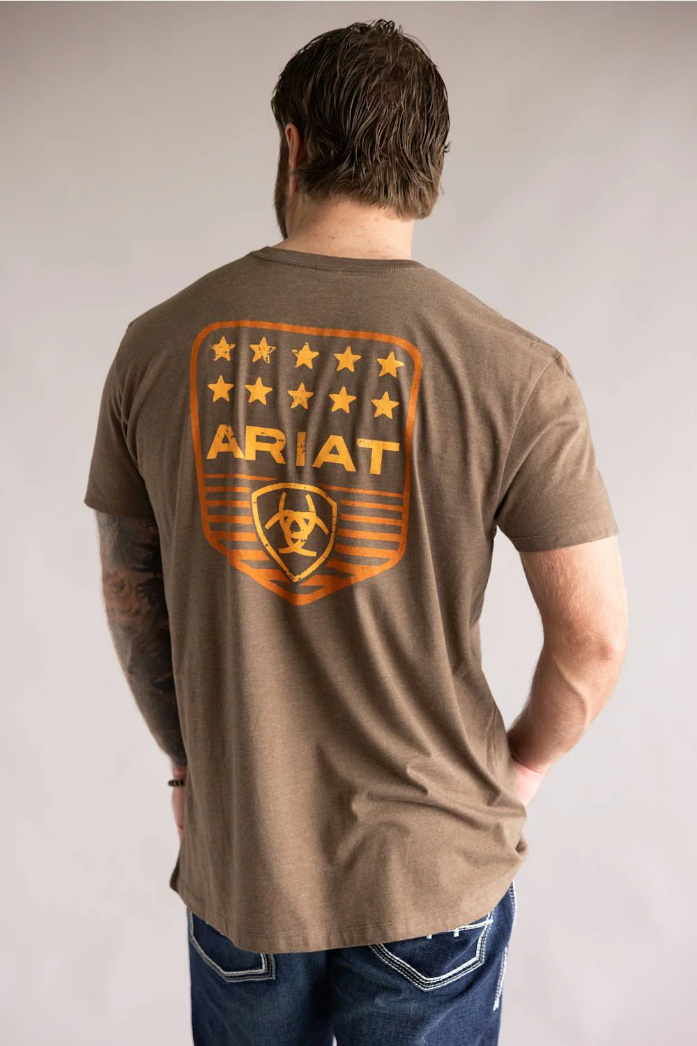Ariat Stripe Patriotic Badge T-Shirt for Men in Brown Heather | 10073963-BROWN HEATHER - Image 3