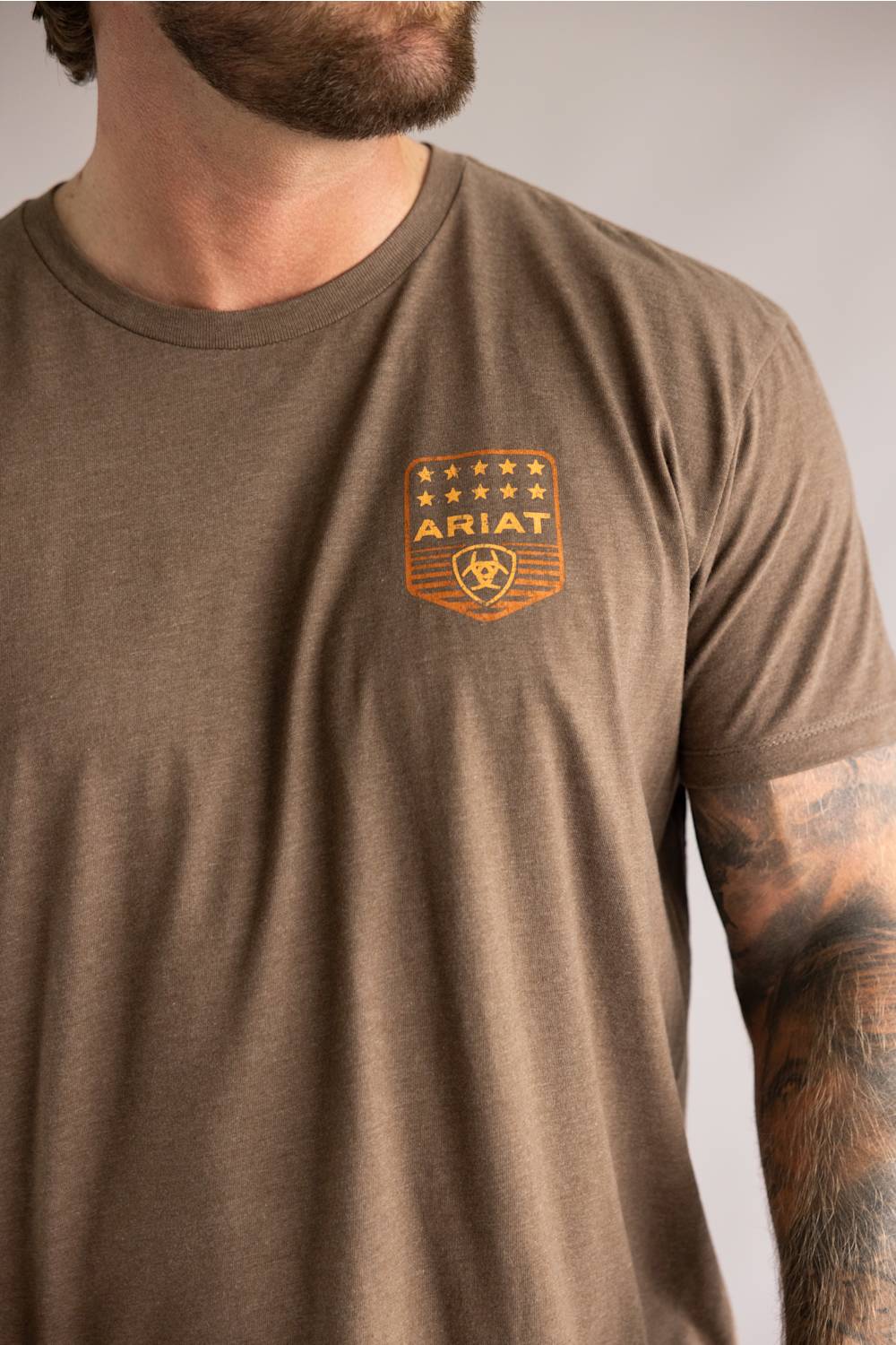 Ariat Stripe Patriotic Badge T-Shirt for Men in Brown Heather | 10073963-BROWN HEATHER - Image 4