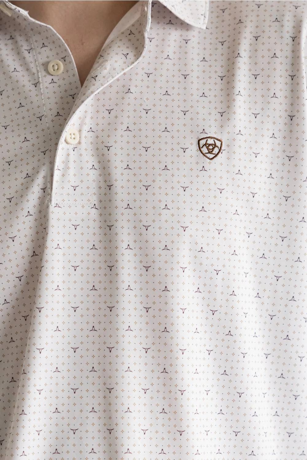 Ariat Tek Printed Polo Shirt for Men in White | 10071496-MOONBEAM STEER PRINT - Image 4