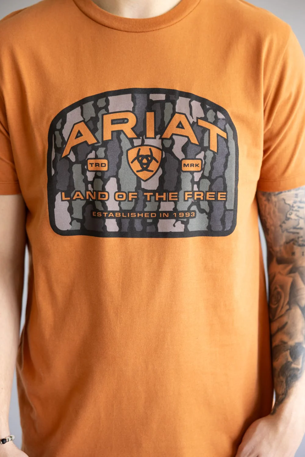 Ariat Underlands Camo Badge T-Shirt for Men in Orange | 10062417-ADOBE - Image 3