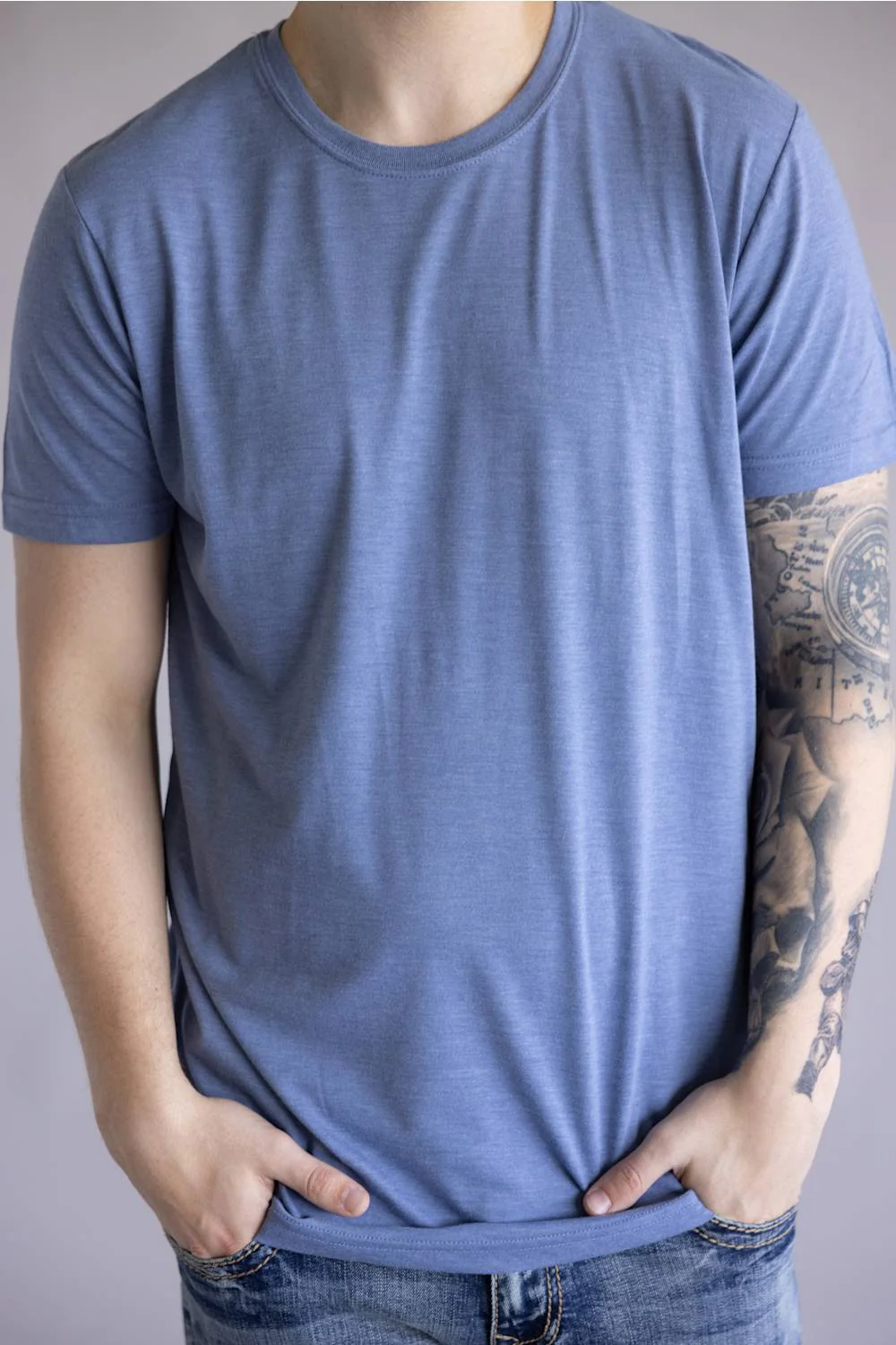 Basic Crewneck T-Shirt for Men in Dusty Blue | 3750-DUSTBLUE - Image 2