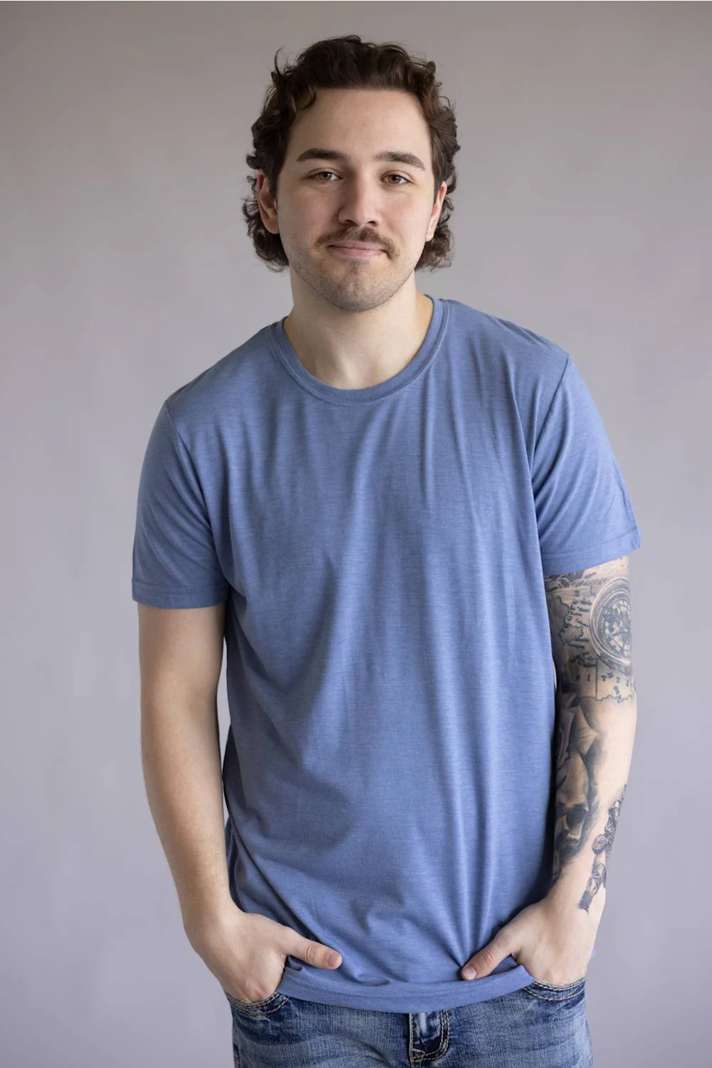 Basic Crewneck T-Shirt for Men in Dusty Blue | 3750-DUSTBLUE - Image 3