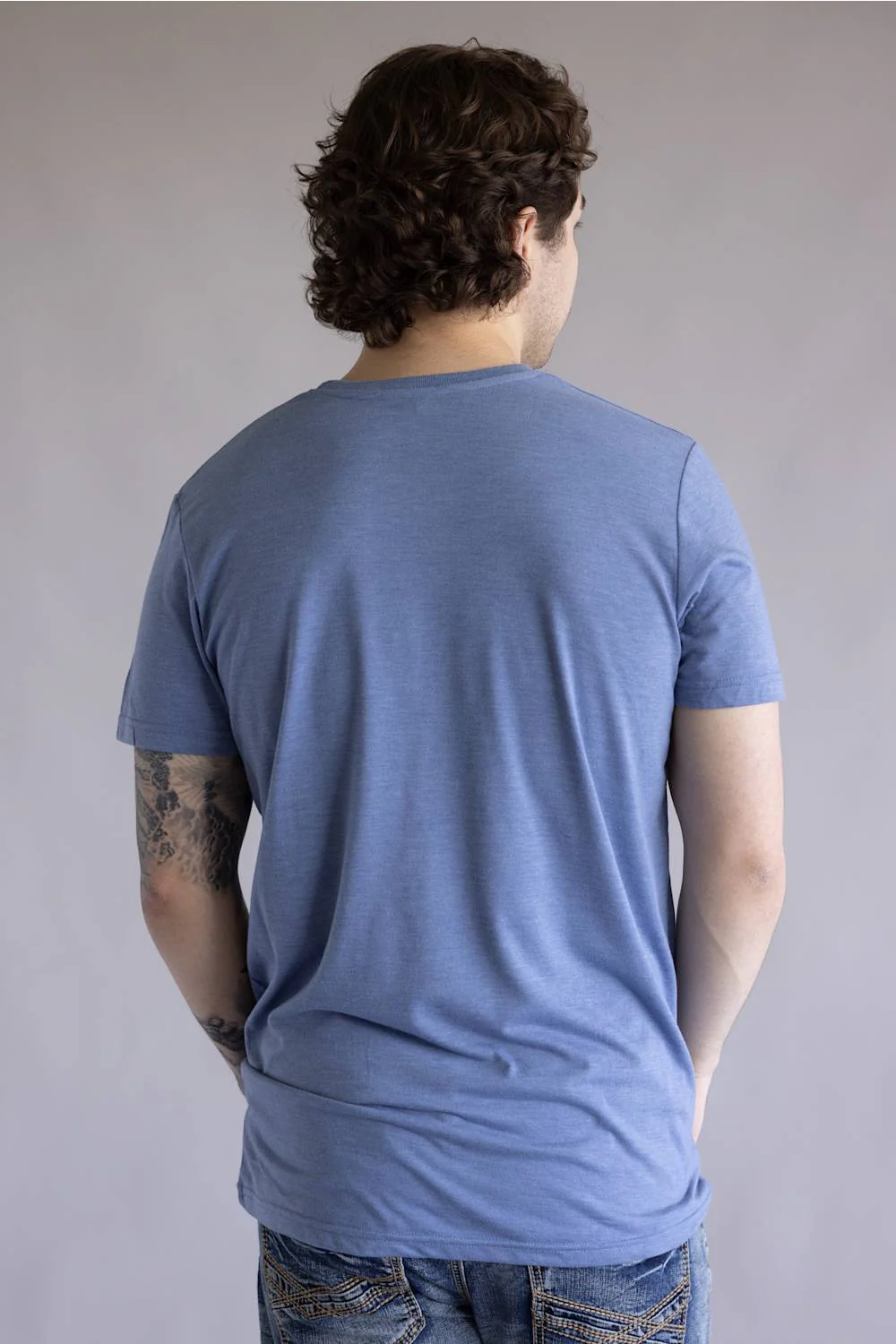 Basic Crewneck T-Shirt for Men in Dusty Blue | 3750-DUSTBLUE - Image 4