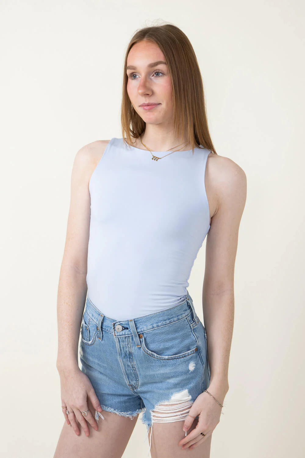 Be Cool Seamless Double Layer Knit Tank Top for Women in Powder Blue | 18783-POWDERBLUE - Image 4