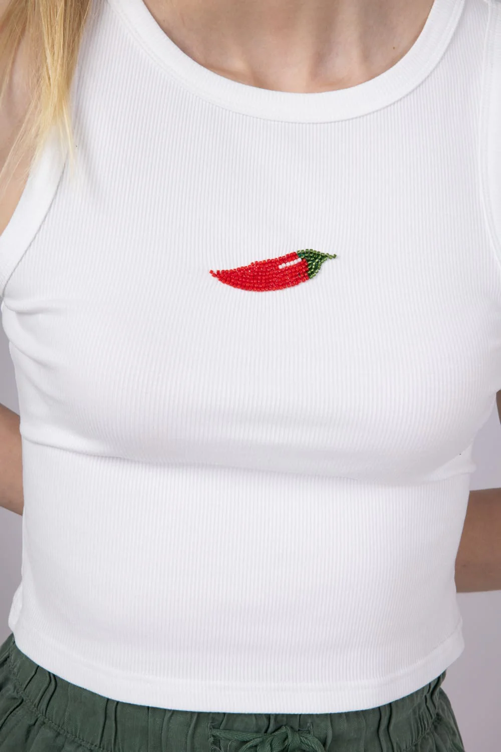 Beaded Chili Pepper Tank Top for Women in White | PST1592-OFFWHITE - Image 3