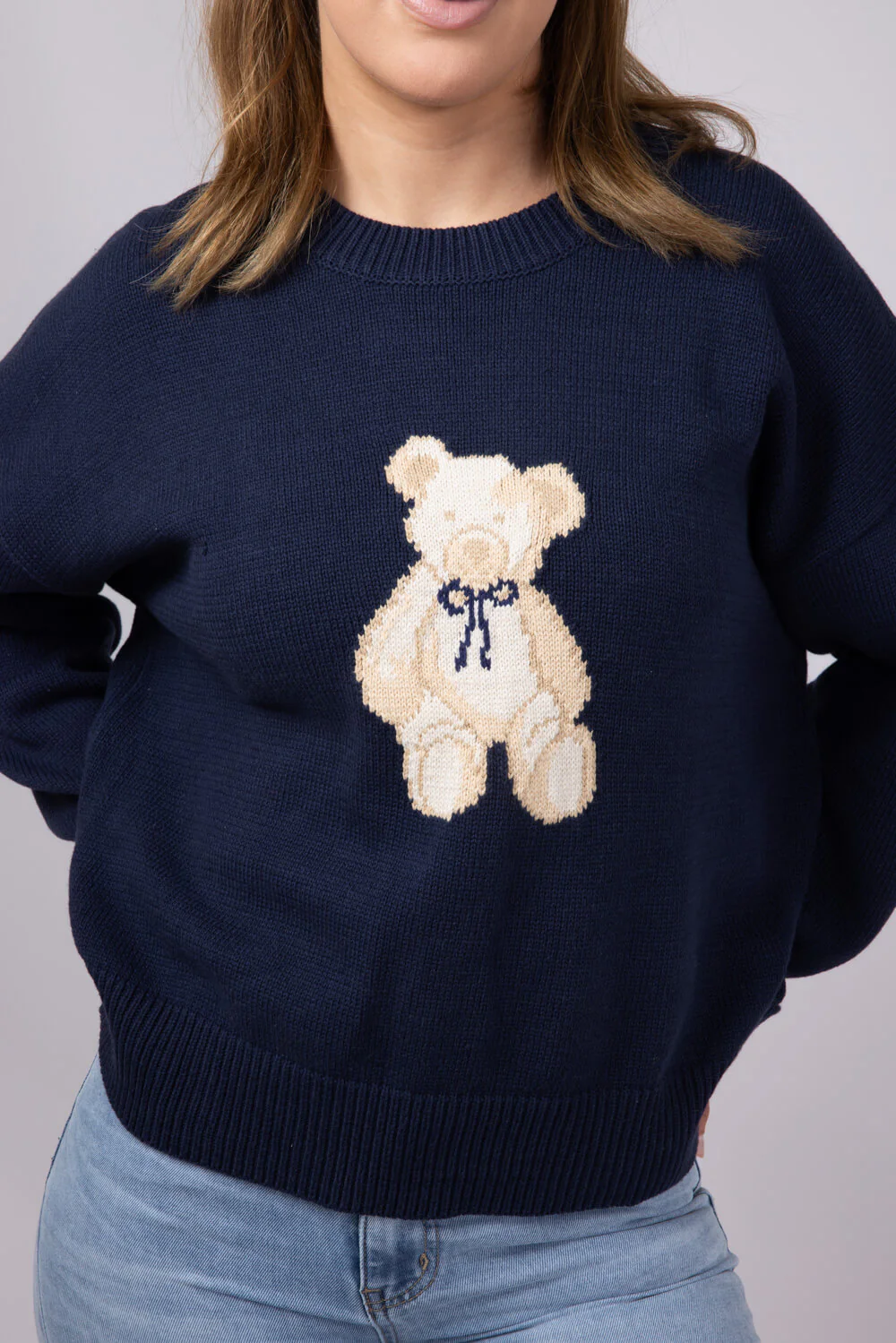 Bear Crewneck Sweater for Women in Navy | IWT5160-NAVY - Image 3