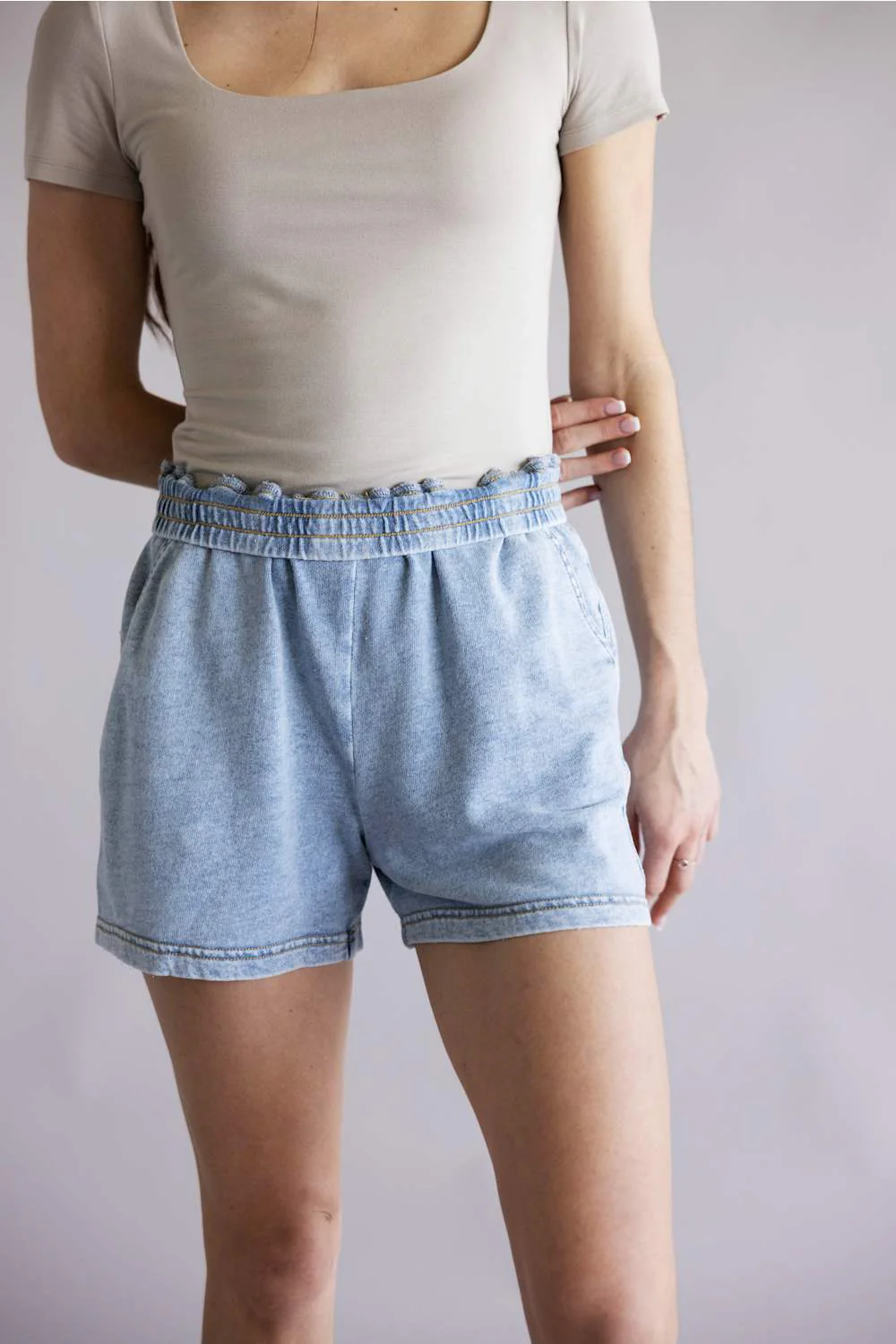 Be Cool Washed Lounge Shorts for Women in Light Denim | 42695-LIGHTDENIM - Image 3