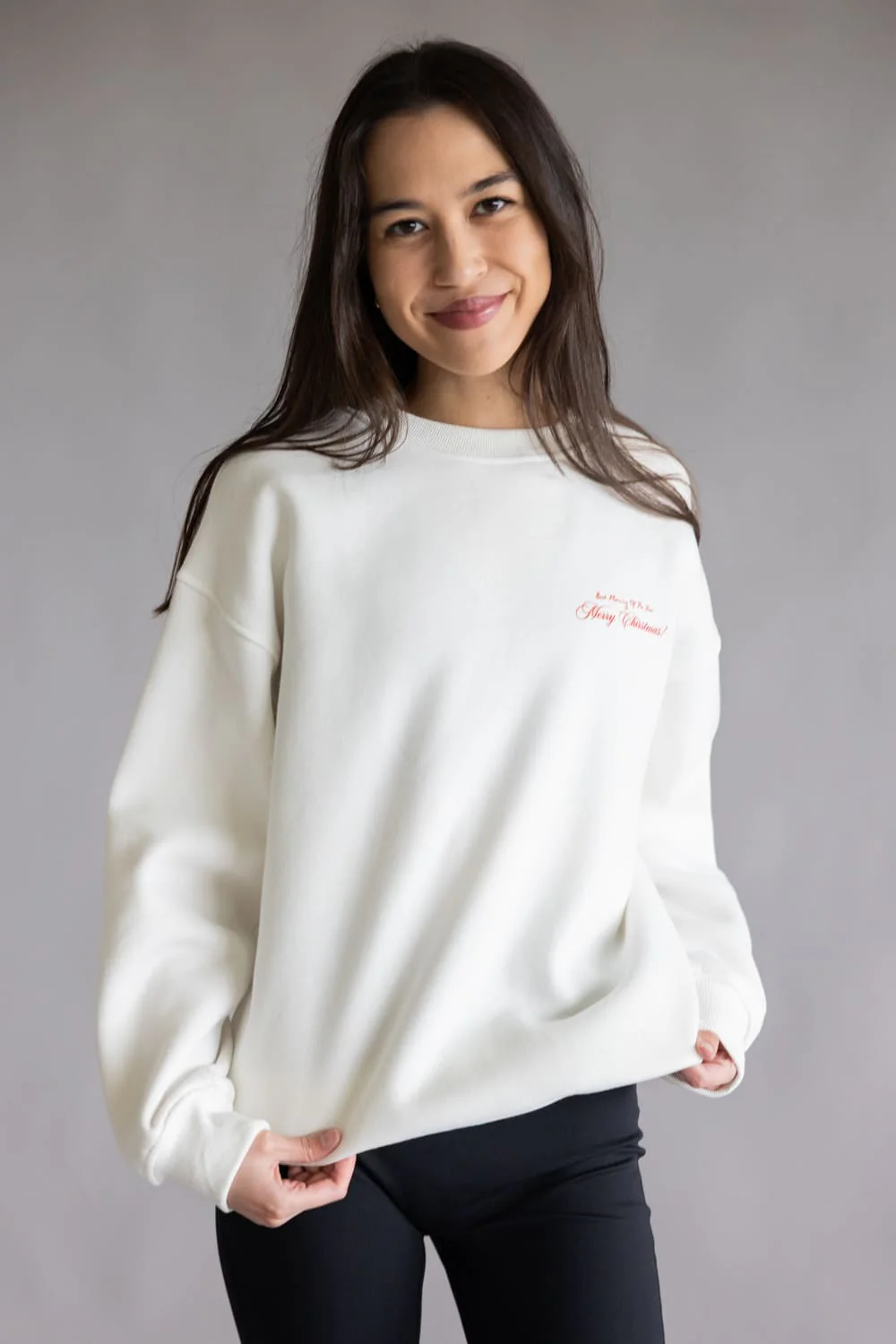 Best Morning of the Year Christmas Fleece Sweatshirt for Women in White | ART0166-WHITE - Image 2