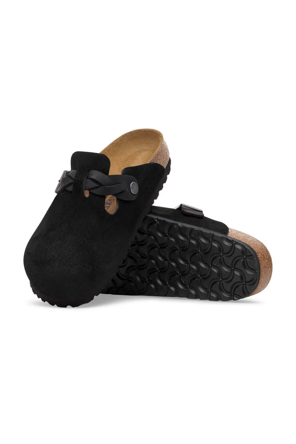 Birkenstock Boston Braided Suede Leather Clogs for Women in Black | 1030497 - Image 4