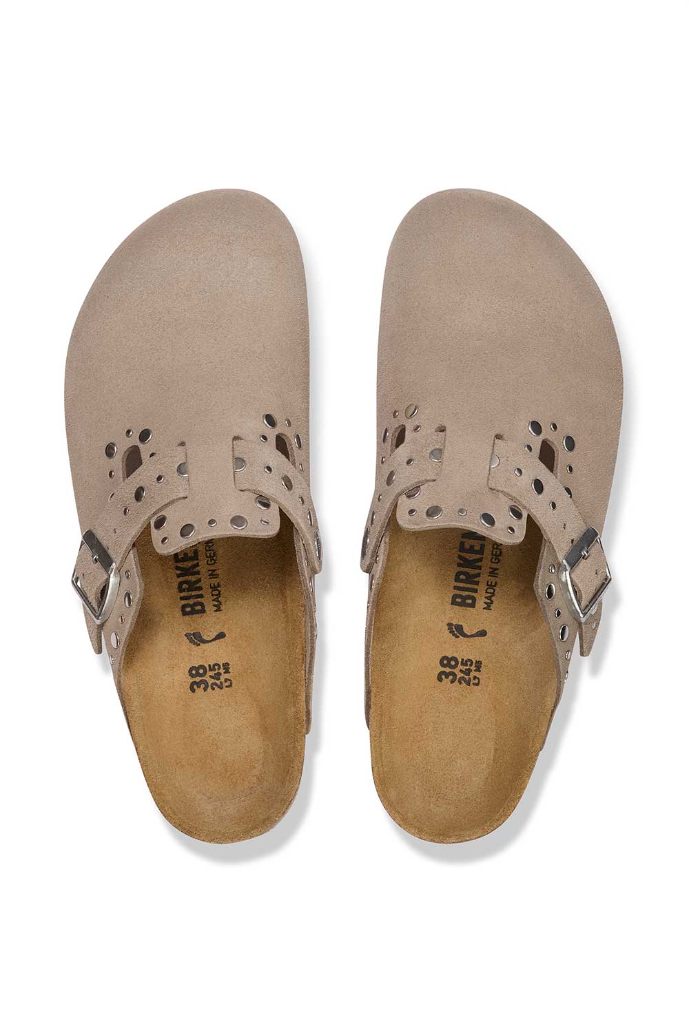 Birkenstock Boston Rivet Border Suede Leather Clogs for Women in Taupe | 1030418 - Image 3