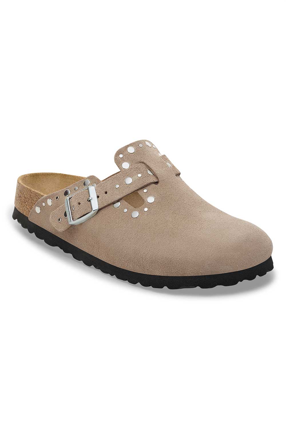 Birkenstock Boston Rivet Border Suede Leather Clogs for Women in Taupe | 1030418 - Image 4