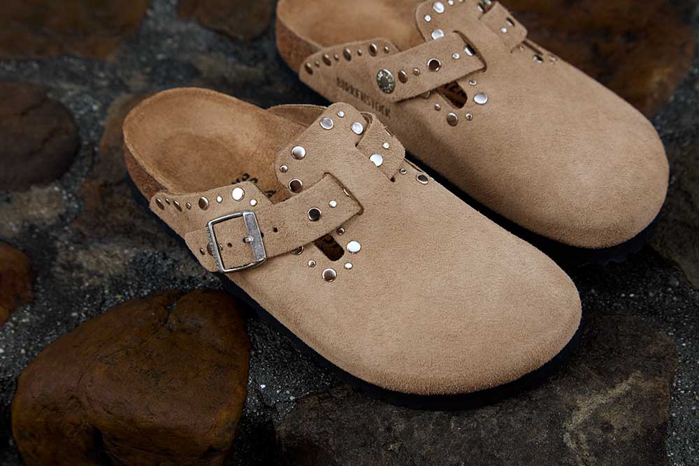Birkenstock Boston Rivet Border Suede Leather Clogs for Women in Taupe | 1030418 - Image 5