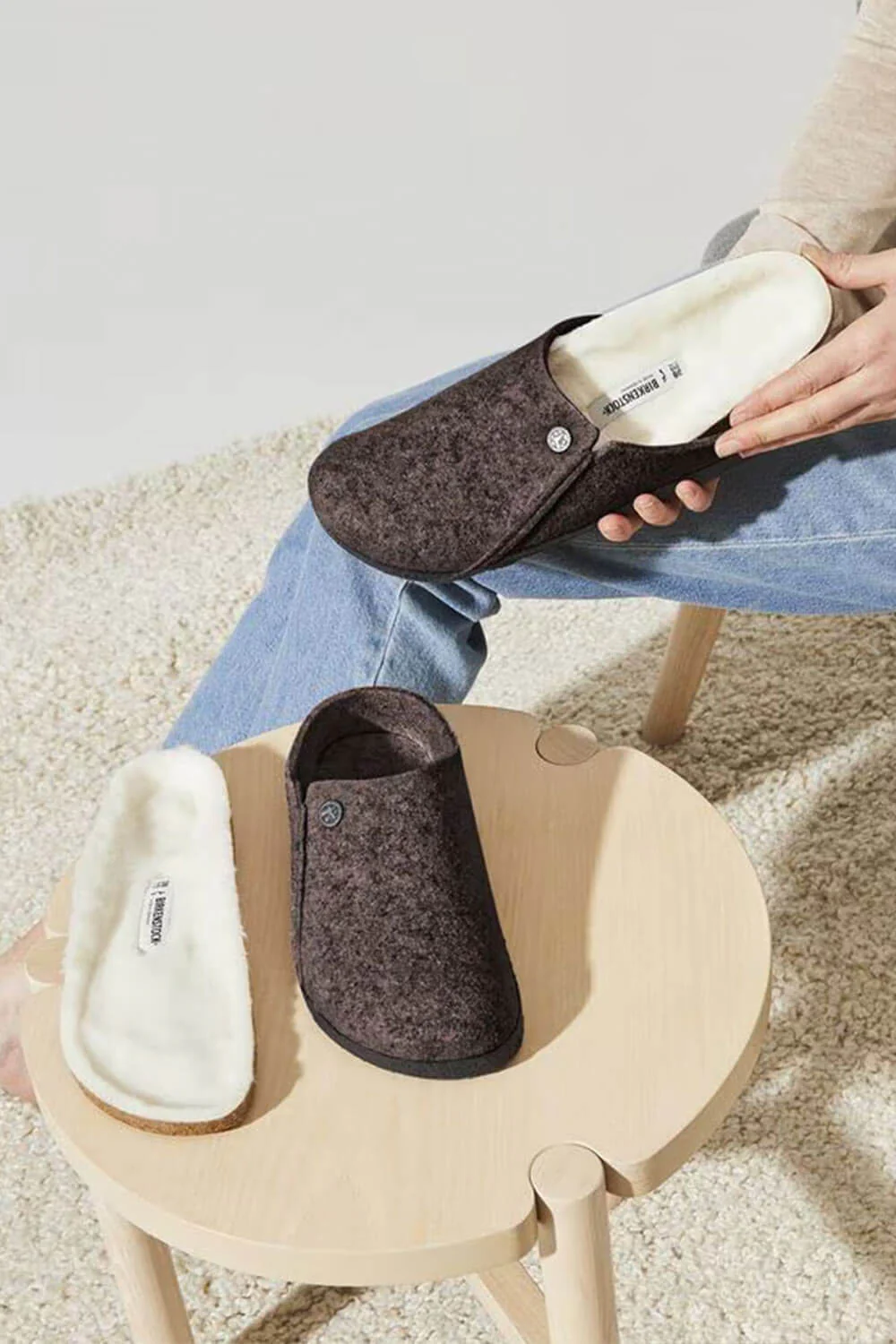 Birkenstock Zermatt Wool Felt Shearling Slippers for Men in Mocha | 1016570 - Image 4