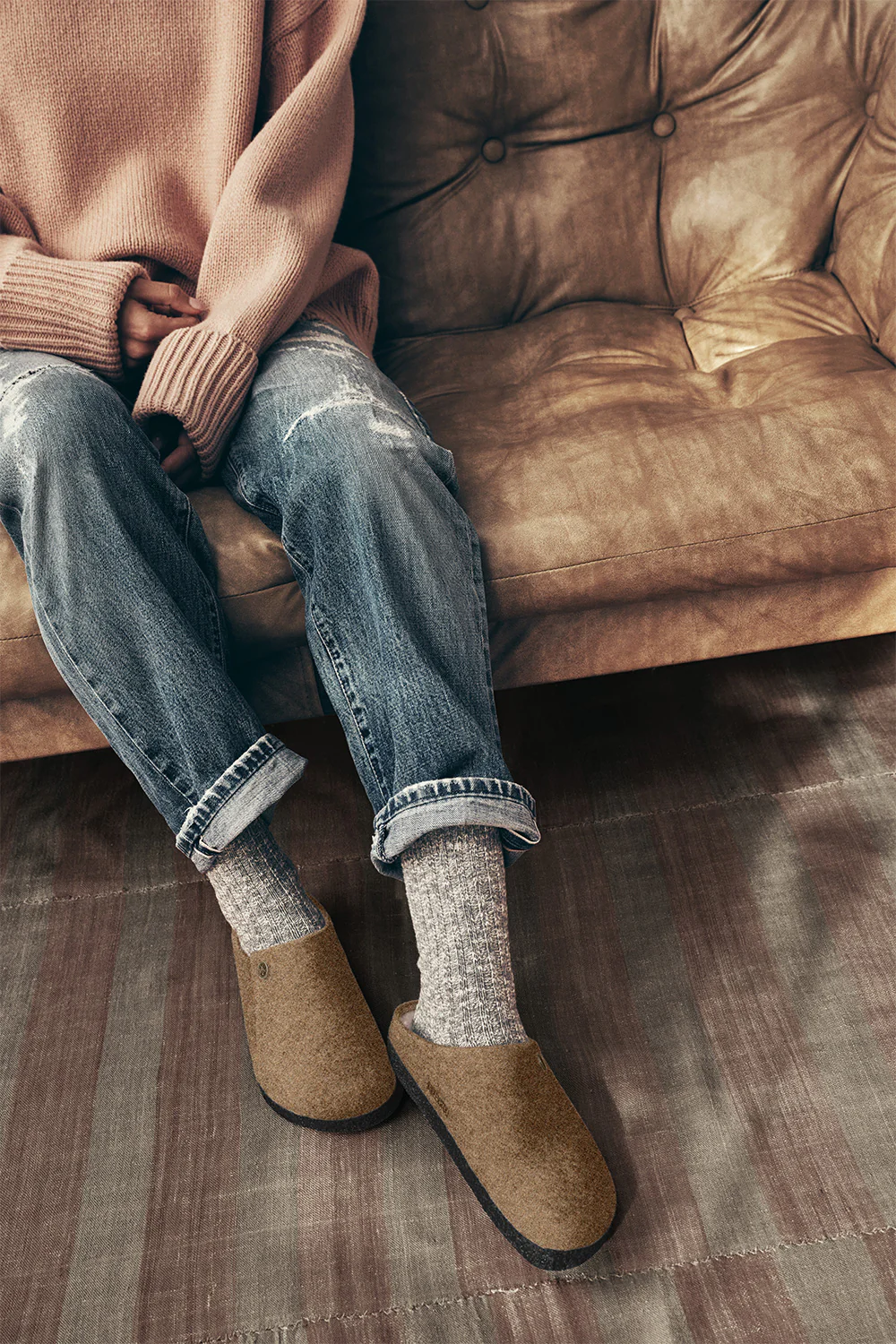 Birkenstock Zermatt Wool Felt Shearling Slippers for Women in Toffee | 1027978 - Image 2