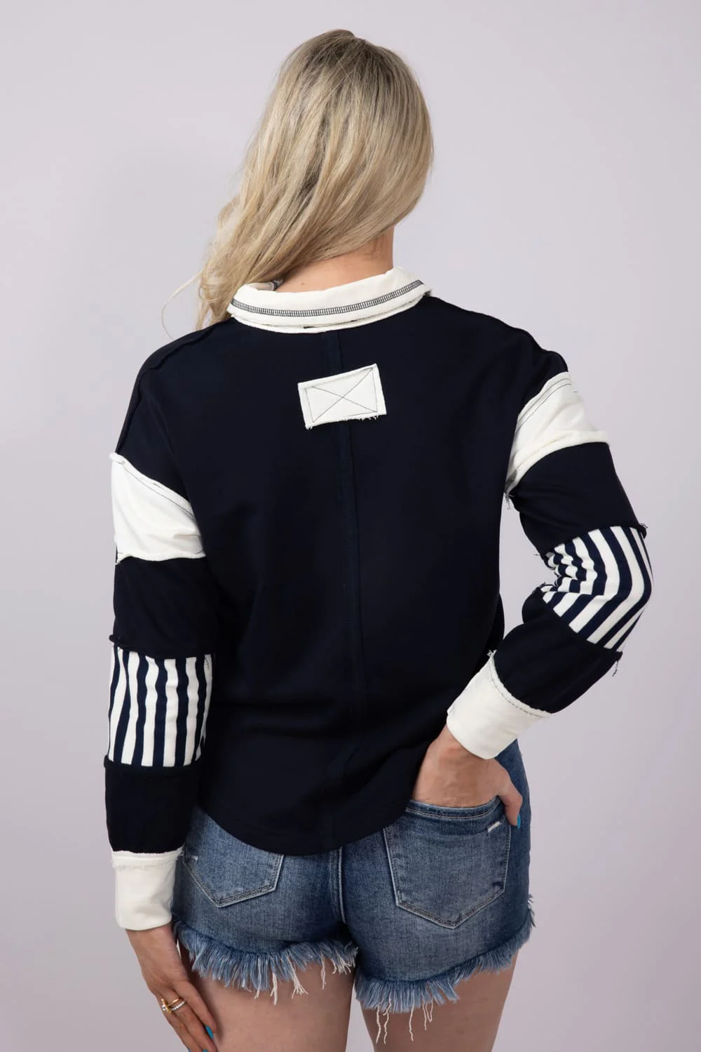 Blu Pepper Color Block Knit Top for Women in Navy | B5ST1032-NAVY - Image 2